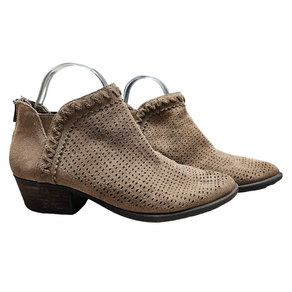 Earth Brand Womens Perforated Ankle Boots Size 9‎ Brown Suede Back Zipper